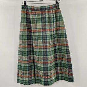 Handmade School Girl Academia Green Pleated Plaid Zip Latch Midi Skirt